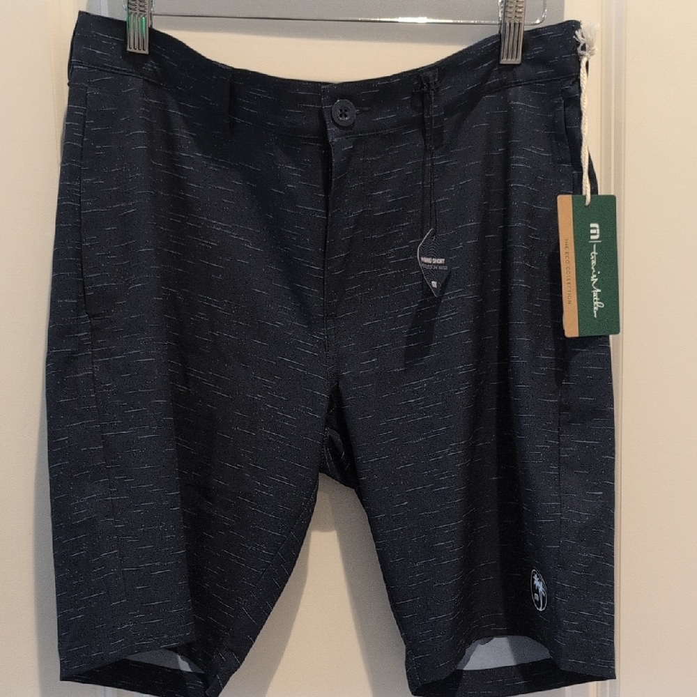 Travis Mathew Navy Heather Board Shorts with Light Blue Lining